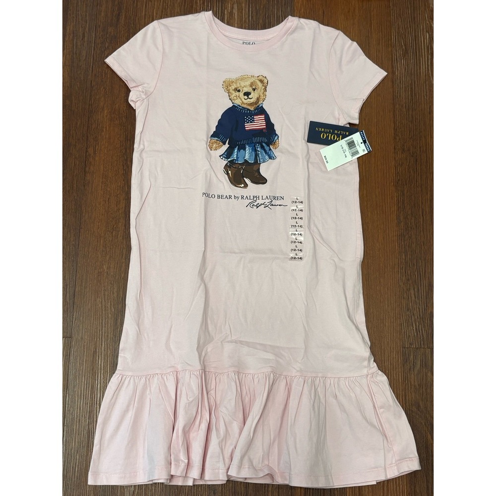 Girls Ralph Lauren Pink Polo Bear T-Shirt Dress w/Bloomers L (12-14) NWT